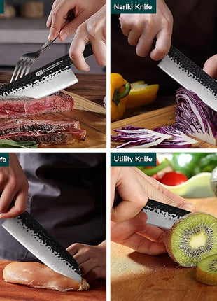 FINDKING Dynasty Series 4PCS Kitchen Knife Set, Professional Japanese Chef Knife Set, 9Cr18MoV High Carbon Steel Blade, African Rosewood Octagonal Handle, for Meat, Fruits, Vegetables