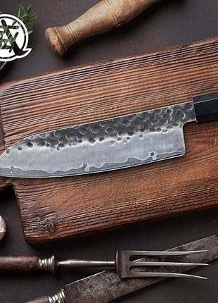 MITSUMOTO SAKARI Santoku Chef Knife 7 inch - Hand Forged Japanese Kitchen Knives, 3-Layer 9CR18MOV High Carbon Steel, Rosewood Handle & Sandalwood Box
