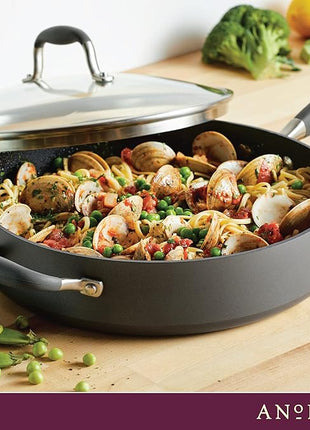 Anolon Advanced Home Hard Anodized Nonstick Sauté Pan with Helper Handle and Lid, 5 Quart - Moonstone