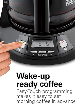 Hamilton Beach 12 Cup Programmable Drip Coffee Maker with 3 Brew Options, Glass Carafe, Auto Pause and Pour, Black Stainless (46293)