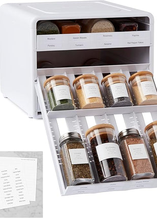 YouCopia SpiceStack Adjustable Spice Rack Organizer, Pull-Down 24-Bottle Seasonings and Spices Holder for Kitchen Cabinet and Pantry Organization with 104 Included Labels