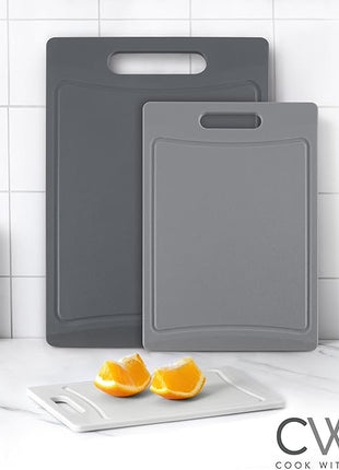 COOK WITH COLOR Non-Slip Cutting Board Set – Kitchen Essentials with Easy Grip Handle for Meat, Veggies, and Fruits, 3 Cutting Boards, Gray