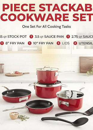 Gotham Steel 10 Piece Pots and Pans Set Non Stick Cookware Set, Kitchen Cookware Sets, Pot and Pan Set, Pot Set, Non Toxic Cookware Set, Frying Pan Set, Dishwasher Safe