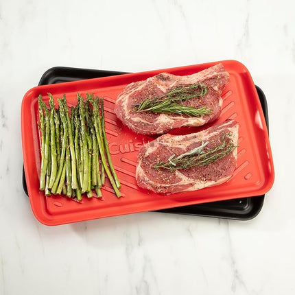 Cuisinart Grilling Prep & Serve Trays, 17x10.5 inch BBQ Tray Safe for Food Handling, 2 Dishwasher Safe Nesting Trays Black & Red, Perfect Grilling Accessories for Cooked & Raw Meat, Fits 6 Burgers