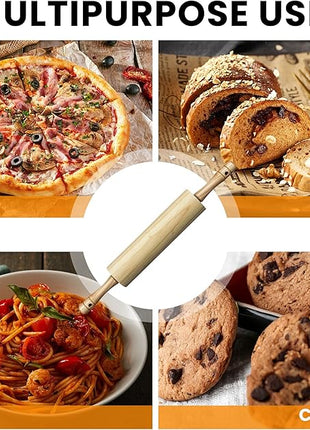 KARRYOUNG Rubber Wood Rolling Pin for Baking, Kitchen Dough Roller With Handles, Rodillo Para Masa, Rolling Pin for Dough, Pizza,Bread, Fondant & Tortilla