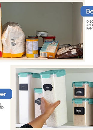 Chef's Path Airtight Food Storage Containers with Lids, 24 pcs (Teal Color) Plastic Kitchen and Pantry Organization for Dry Food, Flour and Sugar, BPA Free