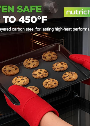 NutriChef 2-Piece Baking Sheet Non Stick - Premium Carbon Steel Cookie Sheets for Baking - Large and Medium Baking Trays for Oven - Black