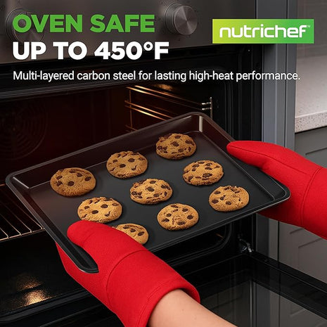 NutriChef 2-Piece Baking Sheet Non Stick - Premium Carbon Steel Cookie Sheets for Baking - Large and Medium Baking Trays for Oven - Black