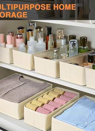 DIMJ Drawer Organizer Clothes 6 Pack - Foldable Baby Organizers and Storage & Dresser Organizer for Bedroom, Closet - Nursery Organization Dresser Dividers for underwear, Sock,Bra, Belt, Tie, Beige