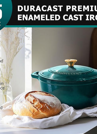 MUELLER HOME 4.5 QT Enameled Cast Iron Dutch Oven, Heavy-Duty Casserole Dish and Braiser Pan with Lid, Oven-Safe up to 500° F & Across All Cooktops, Housewarming Gifts New Home, Emerald