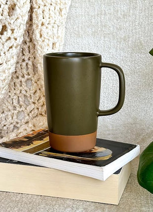 Mora Ceramics Large Tea Mug with Loose Leaf Infuser and Ceramic Lid, 18 oz, Portable, Microwave and Dishwasher Safe, Tall Coffee Cup - Rustic Matte Ceramic Glaze, Modern Herbal Tea Strainer, Olive