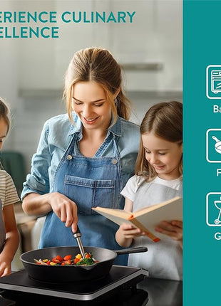 Navaris Cast Iron Skillet, 3 Pieces - Durable 15cm/20cm/25cm Cast-Iron Pan Set - Excellent Heat Retention, Ideal for Frying, Searing, and Sautéing - All-in-one Cookware Pot Set