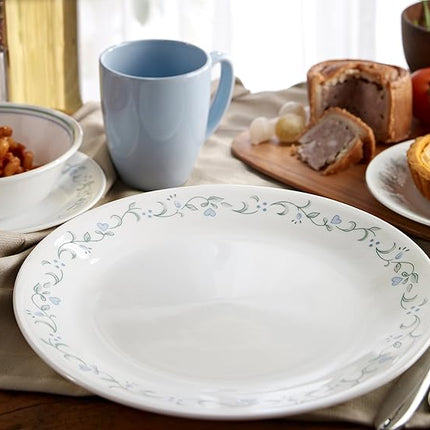 Corelle Vitrelle Glass 12-Piece Country Cottage Chip and Break Resistant Dinner Set, Green/Blue - 3029B