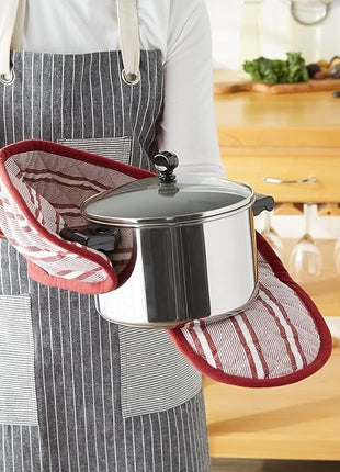 DII Double Strip Chef Kitchen Cooking & Baking Collection, Double Oven Mitt, 35x7.5, Barn Red