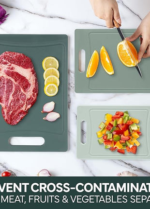 COOK WITH COLOR Non-Slip Cutting Board Set – Kitchen Essentials with Easy Grip Handle for Meat, Veggies, and Fruits, 3 Cutting Boards, Mint