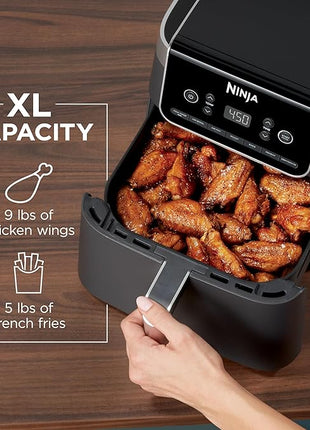 Ninja | Air Fryer Pro XL | 6.5QT Capacity fits up to 9lbs of Wings| 7-in-1 Max Crisp, Broil, Air Fry, Roast, Bake, Reheat & Dehydrate | Dishwasher Safe Parts | Space Saving | Grey | AF182AMZ