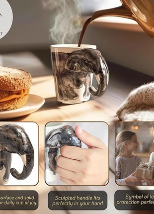 IYARA CRAFT 3D Elephant Mug 11oz – Handcrafted Ceramic Coffee Cup with Sculpted Elephant Handle, Microwave & Dishwasher Safe, Unique Wildlife Gift for Animal Lovers, Women, Christmas & Holiday Gifts