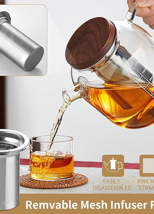Glass Teapot With Stainless Steel Infuser 1200ml, Glass Tea Pot, Loose Leaf Tea Kettle, Glass Kettle Stovetop, Teapot With Strainer, Tea Infuser Pot Glass Teacup Tea Cups For Blooming Tea