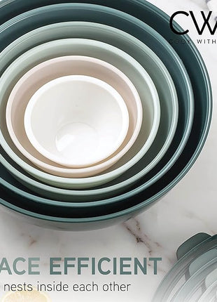 COOK WITH COLOR Nesting Mixing Bowls - 12 Piece Plastic Bowl Set with Lids, Microwave Safe (Green)