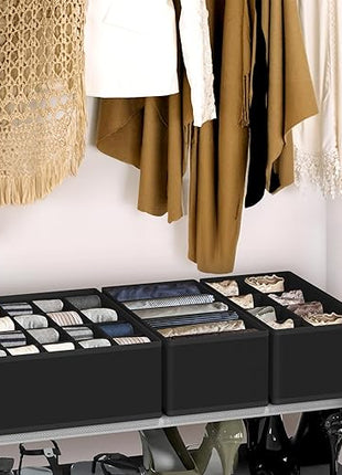 Simple Houseware 4-Pack Drawer Organizer Set - Closet Dividers for Underwear, Socks, Bras, Scarves, Ties - Foldable Non-Woven Storage Boxes, Black
