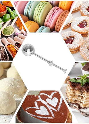 HULISEN Set of 2 Flour Duster for Baking, Powdered Sugar Shaker Duster, 18/8 Stainless Steel Pick Up and Dust Flour Sifter with Spring-operated Handle for Easy One-handed Operation