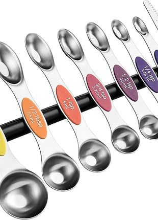 Spring Chef Stainless Steel Magnetic Measuring Spoons Set of 8 with Leveler, Nesting Teaspoon & Tablespoon Measuring Spoons, Kitchen Gadgets for Baking & Cooking, Fits in Spice Jars - Mountain Sunrise