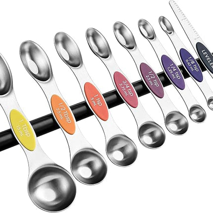 Spring Chef Stainless Steel Magnetic Measuring Spoons Set of 8 with Leveler, Nesting Teaspoon & Tablespoon Measuring Spoons, Kitchen Gadgets for Baking & Cooking, Fits in Spice Jars - Mountain Sunrise