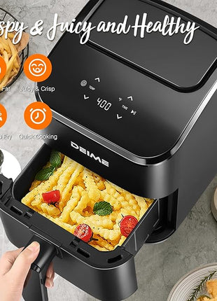 DEIME Air Fryer 3 Qt, Small Airfryer Digital Space Saving Compact, Bake, Reheat, Roasts for Quick Easy Meals, Mini Compact & Quiet, Nonstick & Dishwasher Safe Basket (Black)
