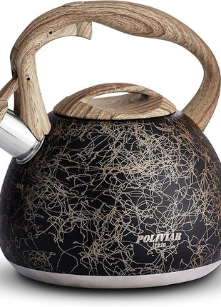 POLIVIAR Tea Kettle, Iron Grey Tea Pot Stovetop, 2.7 Quart Loud Whistling Coffee and Teapot, Food Grade Stainless Steel for Anti-Hot Handle and No-Rust, Suitable for All Heat Sources (JX2020-RB30)