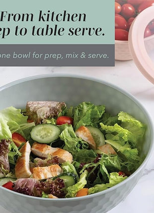 COOK WITH COLOR Mixing Bowls with Lids - 12 Piece Plastic Nesting Bowls Set includes 6 Prep Bowls and 6 Lids, Non Slip Bottom and Embossed Design - Microwave Safe (Teal)