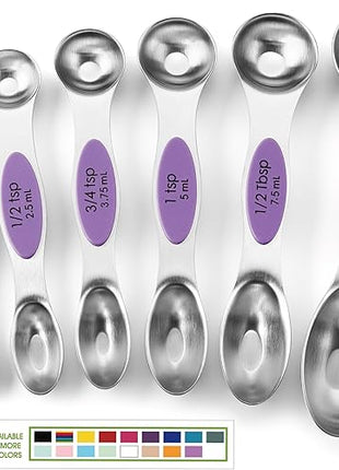 Spring Chef Stainless Steel Magnetic Measuring Spoons Set of 8 with Leveler, Nesting Metal Teaspoon & Tablespoon Measuring Spoons for Food, Heavy Duty Kitchen Gadgets for Baking & Cooking - Orchid