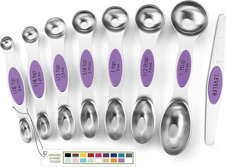 Spring Chef Stainless Steel Magnetic Measuring Spoons Set of 8 with Leveler, Nesting Metal Teaspoon & Tablespoon Measuring Spoons for Food, Heavy Duty Kitchen Gadgets for Baking & Cooking - Orchid
