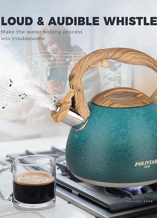 POLIVIAR Tea Kettle, 2.7 Quart Stovetop Tea Kettle, Audible Whistling Teapot with Crackle Finish, Food Grade Stainless Steel for Anti-Rust, Anti Hot Handle, Suitable for All Heat Sources (JX2023-LYD)