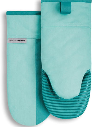 KitchenAid Beacon Two-Tone Non-Slip Oven Mitt Set, Aqua Sky, 5.75"x13", 2 Piece
