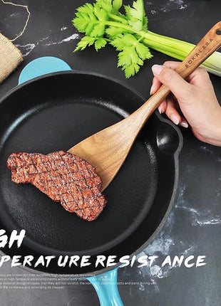 Teak Wooden Spoons for Cooking - 9 Pcs Comfort Grip Kitchen Utensil Set with Holder & Rest