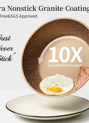Innwewell Non Stick Frying Pan - Granite Stone Non Stick Skillet Frying Pans, Safe&No Toxic Egg Omelette Frying Pan, Small Nonstick Cookware Cooking Pan, Induction Compatible, PFOA Free(8inch, Gold)