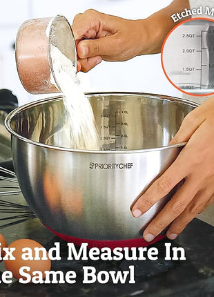 Priority Chef Premium Mixing Bowls With Airtight Lids Set, Thicker Stainless Steel Mixing Bowl Set, Large Prep Metal Bowls with Lids, Nesting Bowls for Kitchen, 1.5/2/3/4/5 Qrt, Red