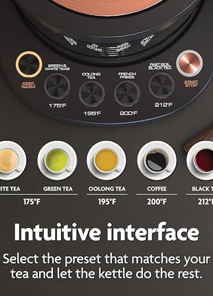 Vianté Luxury Tea Set. Electric Kettle with Infuser for Loose Leaf And Ceramic Serving Set. Teapot and Cup Set with Wooden Tray. Excellent Gift Idea For Tea Lovers.