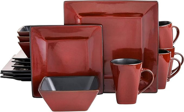 Gibson Elite Kiesling 16 Piece Dinnerware Set, Red