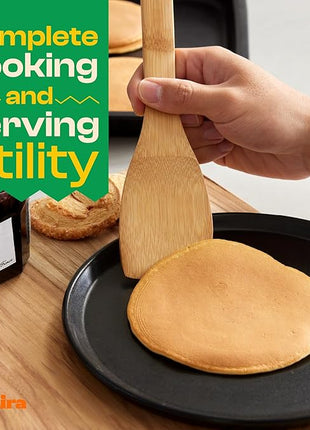 Riveira Bamboo Wooden Spoons for Cooking 9-Piece with Holder, Apartment Essentials Wood Spatula Spoon Nonstick Kitchen Utensil Set Premium Quality Housewarming Gifts for Everyday Use