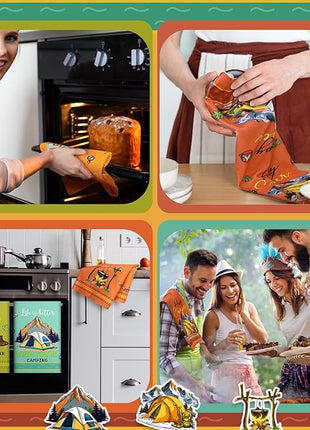 Boyiee Set of 6 Camping Kitchen Towels Absorbent Dishcloths Bonfire Tent Car Tea Towels 24 x 16 Inches with Funny Sayings Novelty Gifts for Campers Happy Camper Camping Accessories for Rv Campers