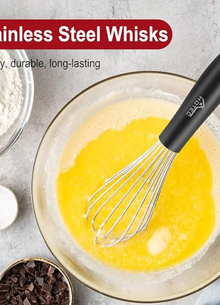 HOTEC 4 Pieces Stainless Steel Whisks Set, Wire Balloon Whisks Egg Beater, Thicken Wire &Non-slip Handle Whisk Perfect for Cooking, Stirring, Beating and Blending (Silver)