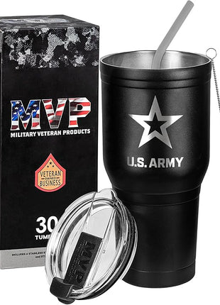 Military Gift Shop 30 oz US-Army Black Double Wall Vacuum Insulated Stainless Steel Travel Mug - Soldier Deployment Gifts - Army 30oz Tumbler