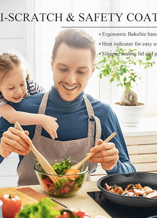 Vinchef Pots and Pans Set, 12pcs Nonstick Induction Kitchen Cookware Sets with Stay-Cool Handles, Frying Pans and Saute Pan with Lid, Silicone Cooking Utensil Sets and Pot Protectors, PFAS, PFOA Free