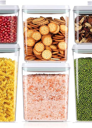 Pop Airtight Food Storage Containers Set with Lids, 6 Pcs Stackable One Button Opening Food Containers Kitchen Pantry Organization and Storage, BPA Free Stackable Cereal Container (0.5, 1.2, 1.8qt)*2