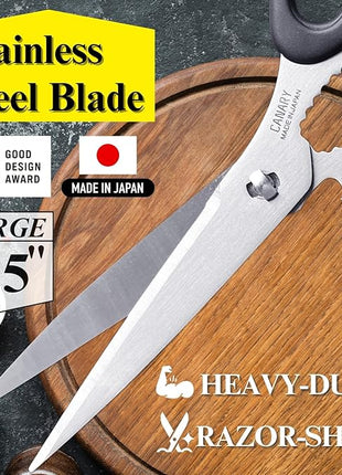 CANARY Japanese Kitchen Scissors for Food 9.5" [Long Blade] Heavy Duty Kitchen Shears, Dishwasher Safe Come Apart Blade, Japanese Stainless Steel Blade, Made in JAPAN