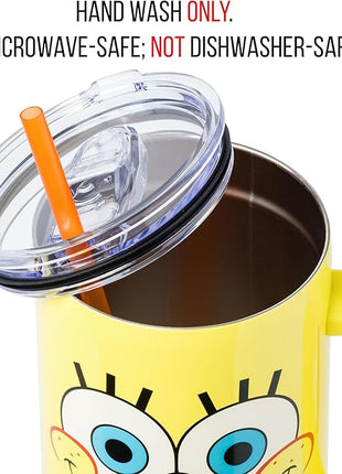 Silver Buffalo SpongeBob SquarePants Stainless Steel Tumbler with Handle, Fits in Standard Cup Holder, 40 Ounces (Pack of 12)