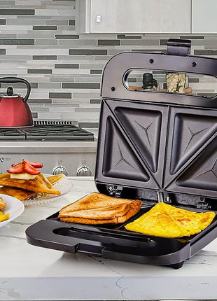OVENTE Electric Sandwich Maker with Non-Stick Plates, Indicator Lights, Cool Touch Handle, Easy to Clean and Store, Perfect for Cooking Breakfast, Grilled Cheese, Tuna Melts and Snacks, Black GPS401B