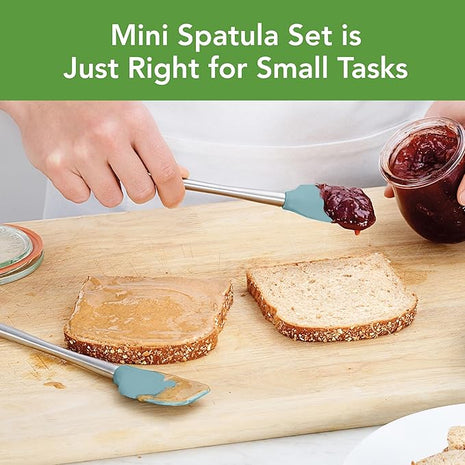 Tovolo Flex-Core Stainless Steel Handled Mini Spatula & Spoonula Set of 2, Kitchen Utensil Set, BPA-Free Silicone, Safe for Cast Iron & Cookware Dishwasher-Safe