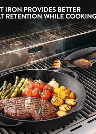 Navaris Cast Iron Skillet Pan - Oven Safe 2 Handle Frying Skillets - Pre Seasoned Pans for Stove or BBQ Cooking - 12 Inch / 30cm